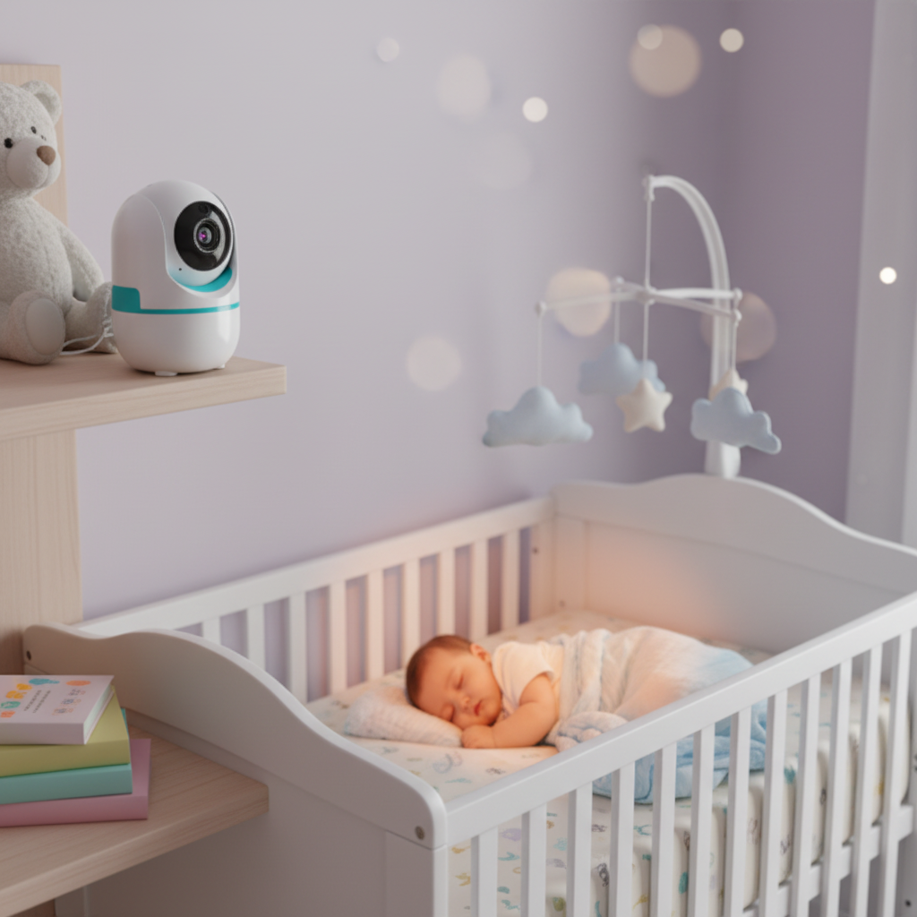 Baby monitor camera in nursery
