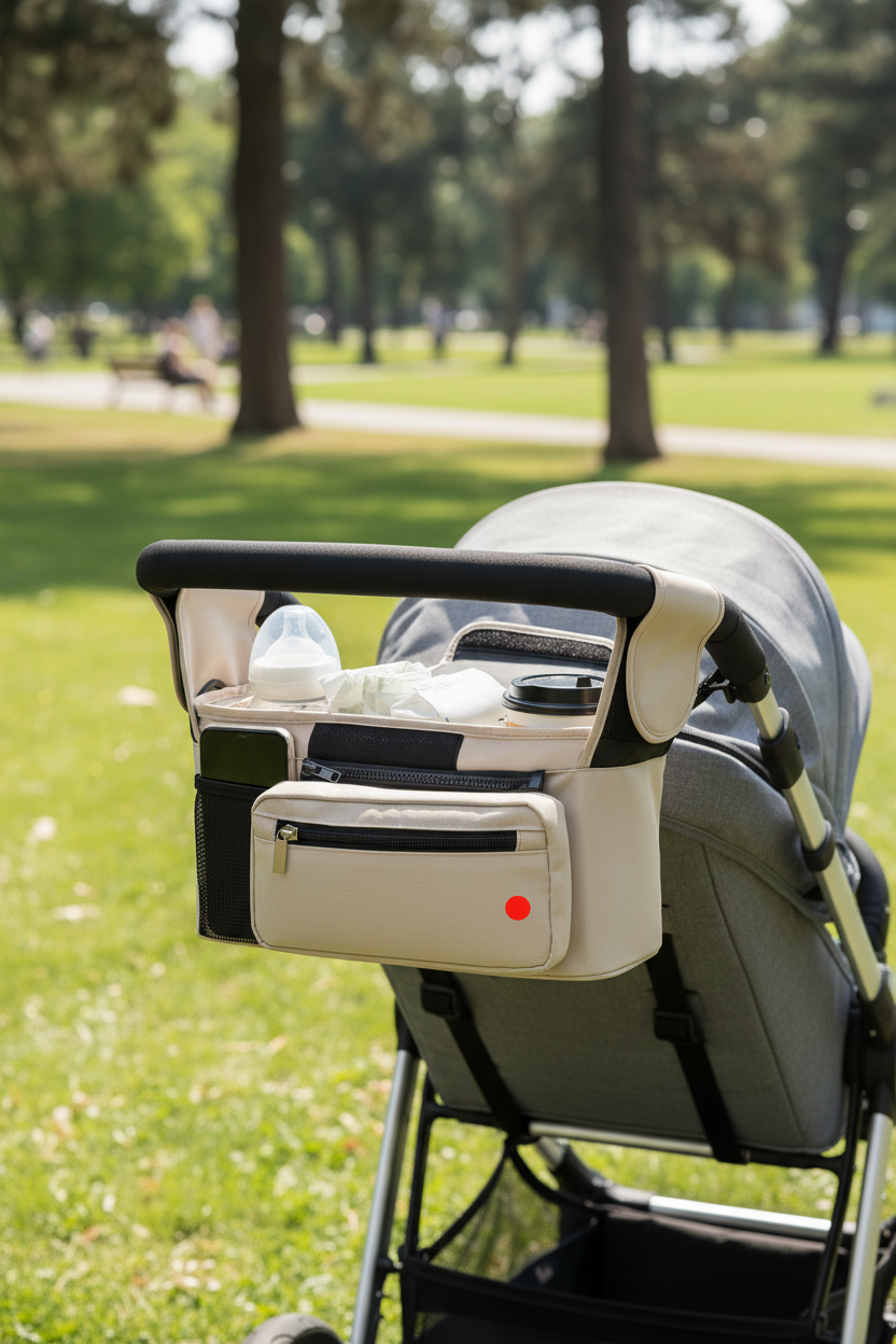 Portable stroller hanging bag on a stroller